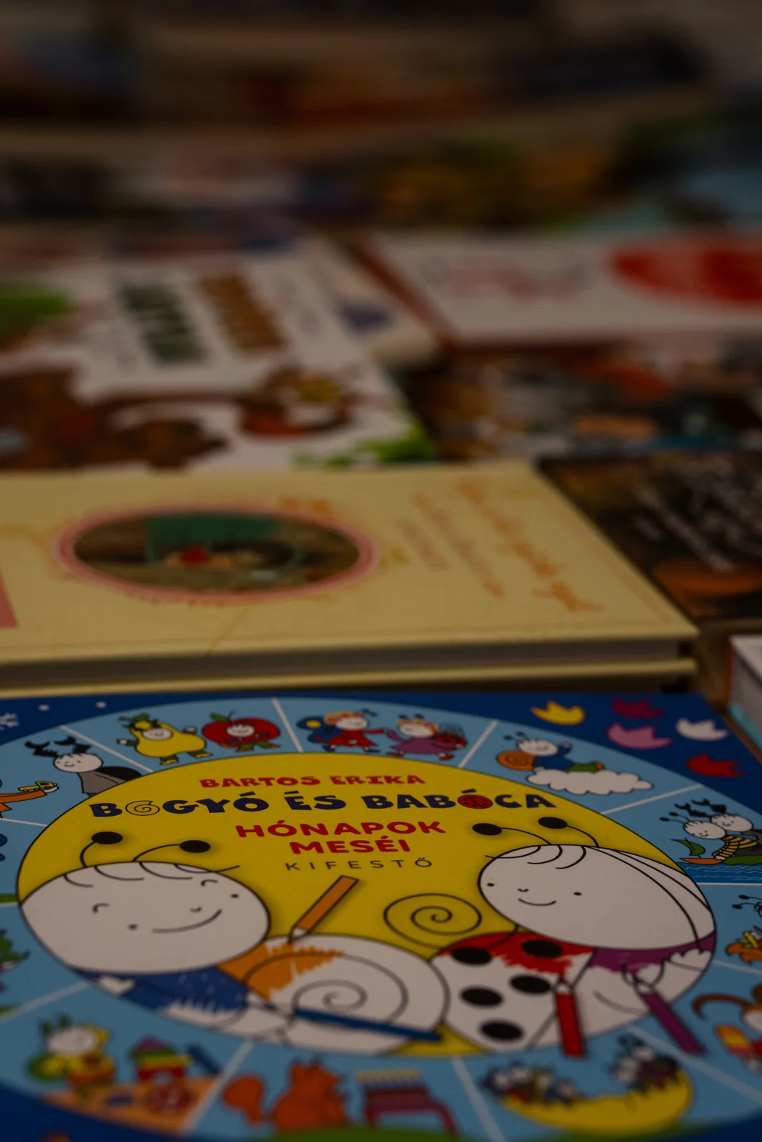 Children’s books arranged on an activity table